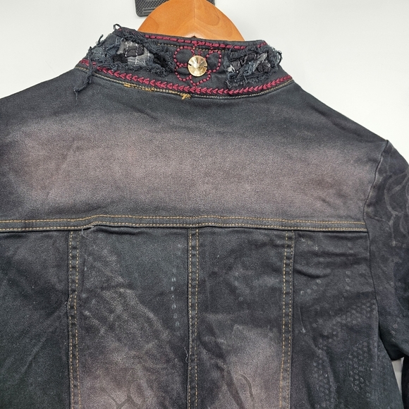 Tricotto Distressed Embelished Embroidered Denim Jacket Style 766 Womens Dress - Picture 8 of 9